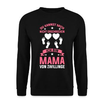 Zwillingsmama Zwillingsmutter Zwillingskinder Mutt - Unisex Pullover - Schwarz - Vorne - Alina (178cm) & Michal (187cm)