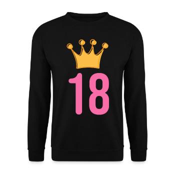 18. Geburtstag Glückwunsch Krone - Unisex Pullover - Schwarz - Vorne - Alina (178cm) & Michal (187cm)