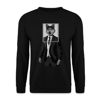 Husky dog with suit clothes in picture frame - Unisex Sweatshirt - black - Front - Alina (178cm) & Michal (187cm)