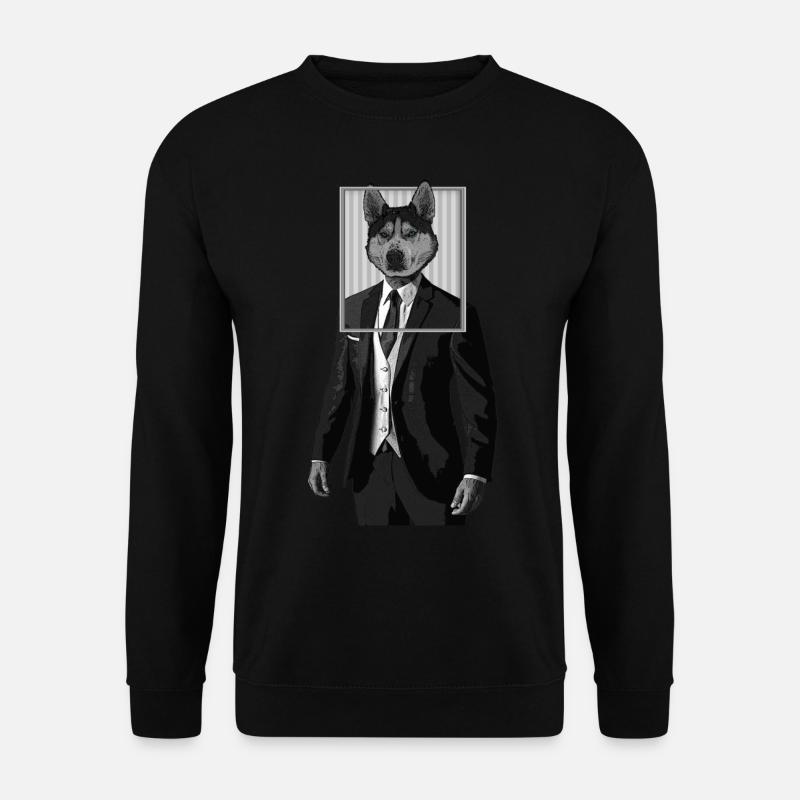 Husky Hund mit Anzug Kleidung im Bilderrahmen - Unisex Pullover - Schwarz