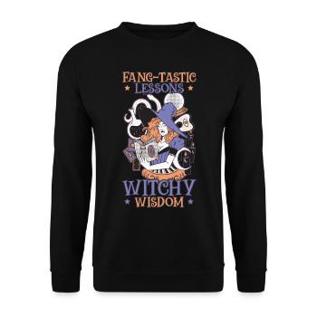 Fang-tastische Lektionen Hexenweisheit Halloween - Unisex Pullover - Schwarz - Vorne - Alina (178cm) & Michal (187cm)