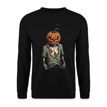 Grusel Kürbis Zombie Halloween Nacht Horror - Unisex Pullover - Schwarz - Vorne - Alina (178cm) & Michal (187cm)