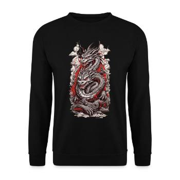 Retro Dragon in Ukiyo-E Style Japan Aesthetic - Unisex Sweatshirt - black - Front - Alina (178cm) & Michal (187cm)