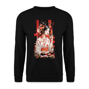 Sushi Nourriture Beauté Popart Rétro Japon Design - Sweat-shirt Unisexe - noir - Devant - Alina (178cm) & Michal (187cm)