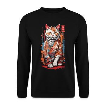Japanische Kimono Katze Geisha Kawaii Katzen Kunst - Unisex Pullover - Schwarz - Vorne - Alina (178cm) & Michal (187cm)