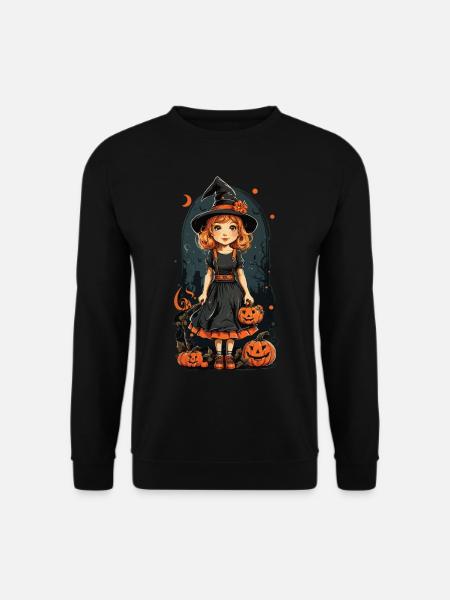 Retro Halloween Hexe Kürbis Mädchen Design - Unisex Pullover - Schwarz