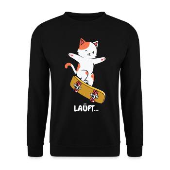 Skate Katze Läuft bei dir - Unisex Pullover - Schwarz - Vorne - Alina (178cm) & Michal (187cm)