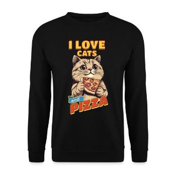 Chat J’Aime Les Chats Et La Pizza Drôle Drôle Humour - Sweat-shirt Unisexe - noir - Devant - Alina (178cm) & Michal (187cm)