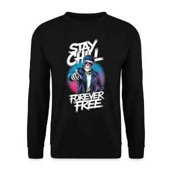 Bleib locker – Für immer frei - Unisex Pullover - Schwarz - Vorne - Alina (178cm) & Michal (187cm)