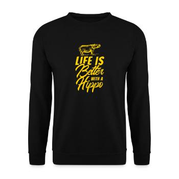 Nilpferd Hippo - Unisex Pullover - Schwarz - Vorne - Alina (178cm) & Michal (187cm)