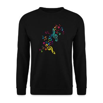 kunterbunte zusammengewürfelte Musik Noten - Unisex Pullover - Schwarz - Vorne - Alina (178cm) & Michal (187cm)