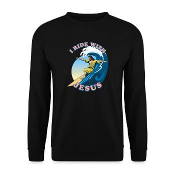 I Ride With Jesus | Jesus Christ Surfeur - Sweat-shirt Unisexe - noir - Devant - Alina (178cm) & Michal (187cm)