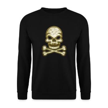 Dekorativer Schädel Totenkopf - Unisex Pullover - Schwarz - Vorne - Alina (178cm) & Michal (187cm)