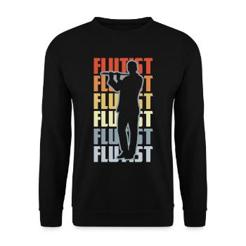 Retro Flötist - Unisex Pullover - Schwarz - Vorne - Alina (178cm) & Michal (187cm)