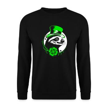 Faultier St Patricks Day mit Klee und Hut - Unisex Pullover - Schwarz - Vorne - Alina (178cm) & Michal (187cm)