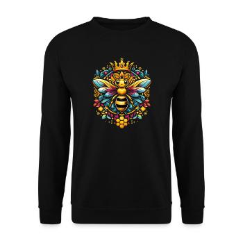 Lebhaftes, farbenfrohes Bienenkönigin Motiv - Unisex Pullover - Schwarz - Vorne - Alina (178cm) & Michal (187cm)