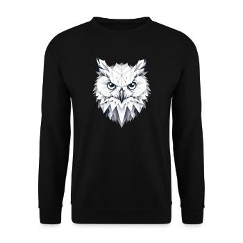 geometrische Schnee-Eule- Polygonen Motiv - Unisex Pullover - Schwarz - Vorne - Alina (178cm) & Michal (187cm)