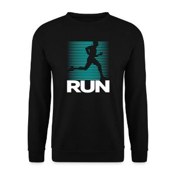 Runner Silhouette on Stripe Background - Unisex Sweatshirt - black - Front - Alina (178cm) & Michal (187cm)