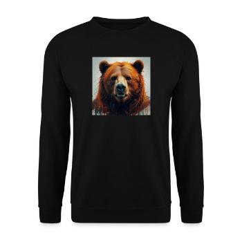 Orangener Bärenporträt Sprenkelkunst - Unisex Pullover - Schwarz - Vorne - Alina (178cm) & Michal (187cm)