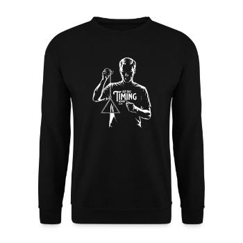 Triangel Perkussionist- Auf das Timing kommt es an - Unisex Pullover - Schwarz - Vorne - Alina (178cm) & Michal (187cm)