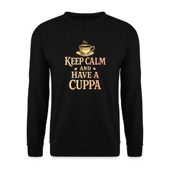Bleib ruhig und trink eine Tasse Tee - Unisex Pullover - Schwarz - Vorne - Alina (178cm) & Michal (187cm)