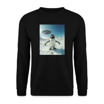 Pinguin Selfie mit UFO - Unisex Pullover - Schwarz - Vorne - Alina (178cm) & Michal (187cm)
