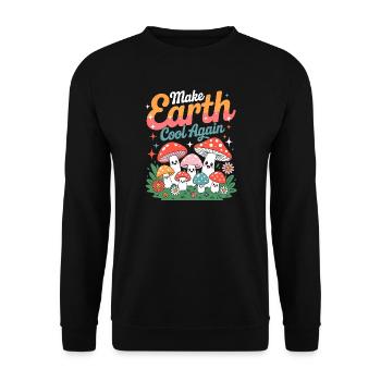 Make Earth Cool Again Kawaii Mushroom Nature - Unisex Sweatshirt - black - Front - Alina (178cm) & Michal (187cm)