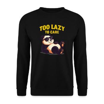Too Lazy To Care Panda Design - Unisex Pullover - Schwarz - Vorne - Alina (178cm) & Michal (187cm)