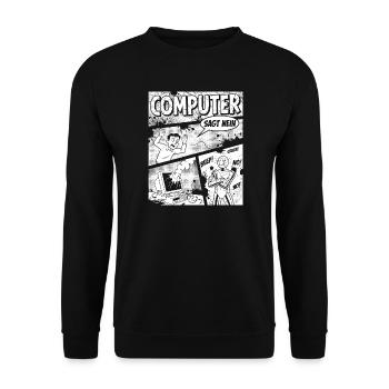 Retro Computer Comic Sagt Nein - Unisex Pullover - Schwarz - Vorne - Alina (178cm) & Michal (187cm)