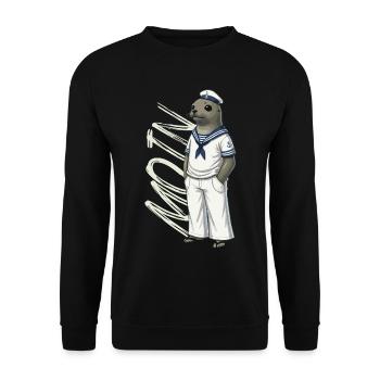 MOIN Seehund im Matrosenlook - Unisex Pullover - Schwarz - Vorne - Alina (178cm) & Michal (187cm)