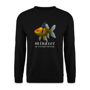 Mindset ist alles Goldfisch, Motivierend - Unisex Pullover - Schwarz - Vorne - Alina (178cm) & Michal (187cm)
