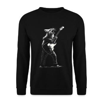 Rockender Rotfuchs mit E-Gitarre Geschenk Musikfan - Unisex Pullover - Schwarz - Vorne - Alina (178cm) & Michal (187cm)