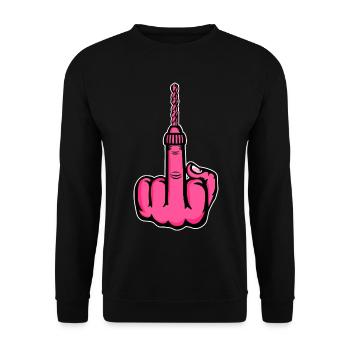 Fuck You Bohrer – Rosa Mittelfinger - Unisex Pullover - Schwarz - Vorne - Alina (178cm) & Michal (187cm)