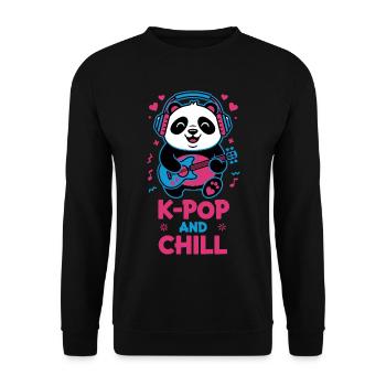 K-POP AND CHILL Cute Korean Kpop Music Panda - Unisex Sweatshirt - black - Front - Alina (178cm) & Michal (187cm)