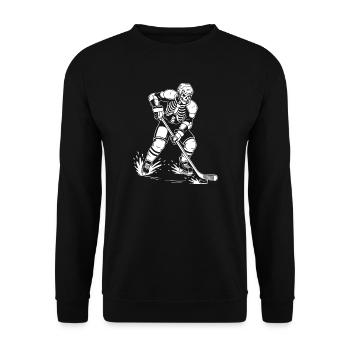 Skeleton spielt Hockey - Unisex Pullover - Schwarz - Vorne - Alina (178cm) & Michal (187cm)