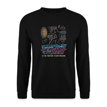 Darts Fun Shirt, Dancing in the Dart Shirt Hoodie, - Unisex Pullover - Schwarz - Vorne - Alina (178cm) & Michal (187cm)