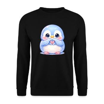 Zarter Pinguin Herzfreund - Unisex Pullover - Schwarz - Vorne - Alina (178cm) & Michal (187cm)