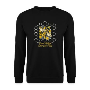 Königliche Biene in Honigwabe - Unisex Pullover - Schwarz - Vorne - Alina (178cm) & Michal (187cm)