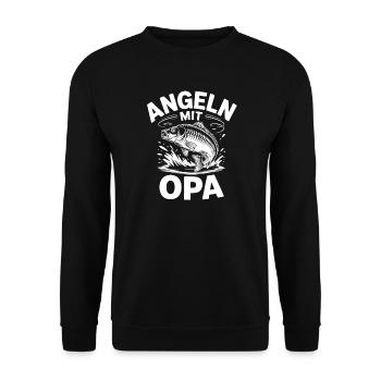 Angeln mit Opa Fischmotiv - Unisex Pullover - Schwarz - Vorne - Alina (178cm) & Michal (187cm)