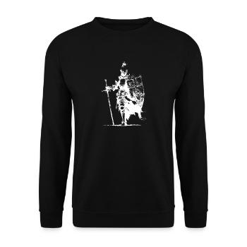Ritter-Silhouette mit Banner und Schwert - Unisex Pullover - Schwarz - Vorne - Alina (178cm) & Michal (187cm)