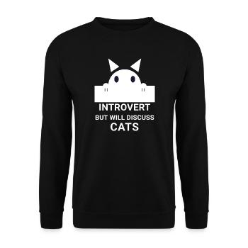 Introvertierte Katze: Leise Gespräche über Katzen - Unisex Pullover - Schwarz - Vorne - Alina (178cm) & Michal (187cm)