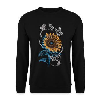 Sonnenblume T-Shirt mit Schmetterlingen - Unisex Pullover - Schwarz - Vorne - Alina (178cm) & Michal (187cm)