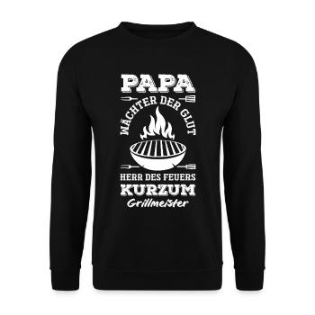 Papa Wächter Der Glut Kurzum Grillmeister Lustig - Unisex Pullover - Schwarz - Vorne - Alina (178cm) & Michal (187cm)