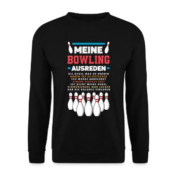 Meine Bowling Ausreden Spieler - Unisex Pullover - Schwarz - Vorne - Alina (178cm) & Michal (187cm)
