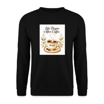 life_beginn_after_coffee - Unisex Pullover - Schwarz - Vorne - Alina (178cm) & Michal (187cm)