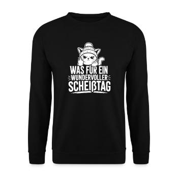 Katzen Shirt – Was für ein wundervoller Scheißtag - Unisex Pullover - Schwarz - Vorne - Alina (178cm) & Michal (187cm)