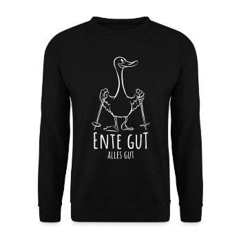 Ente gut alles gut | Stockente Nordic Walking - Unisex Pullover - Schwarz - Vorne - Alina (178cm) & Michal (187cm)