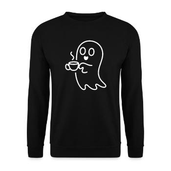 Kaffeegeist: Verspielter Geisterfreund - Unisex Pullover - Schwarz - Vorne - Alina (178cm) & Michal (187cm)