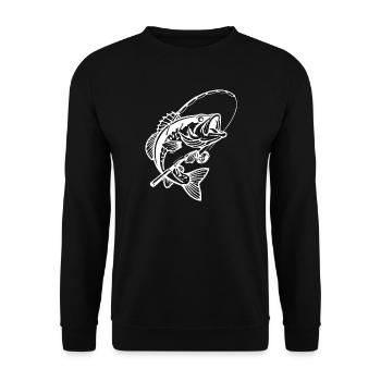Fisch mit Angel Geschenk Angler - Unisex Pullover - Schwarz - Vorne - Alina (178cm) & Michal (187cm)