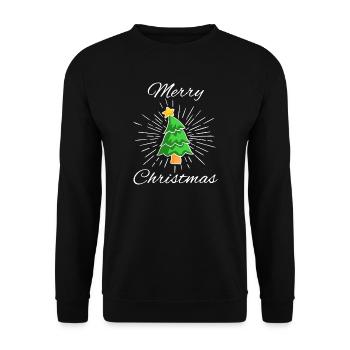 Merry Christmas - Tannenbaum mit Stern, Strahlen - Unisex Pullover - Schwarz - Vorne - Alina (178cm) & Michal (187cm)